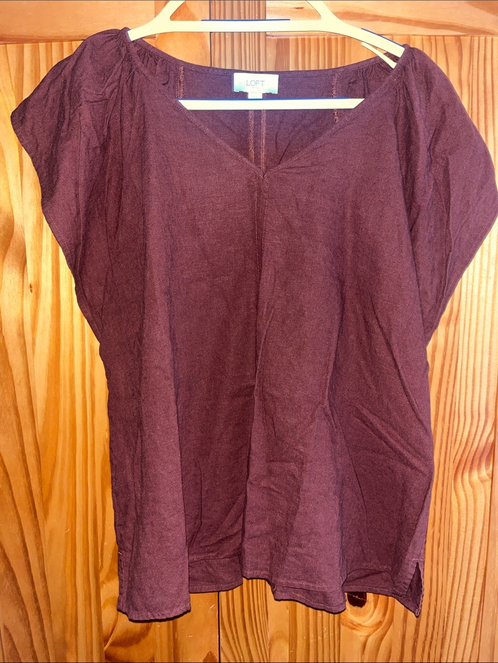 LOFT Chocolate Brown Scoop Neck Linen Blend Short Sleeve Tunic